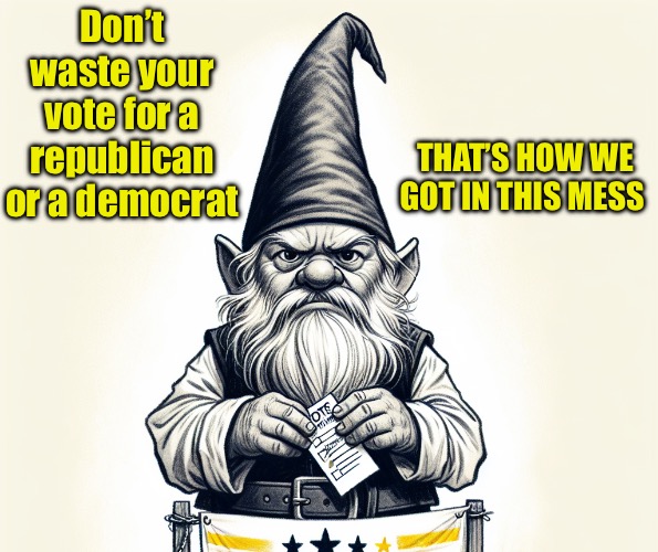 Stop wasting your vote | Don’t waste your vote for a republican or a democrat; THAT’S HOW WE GOT IN THIS MESS | made w/ Imgflip meme maker