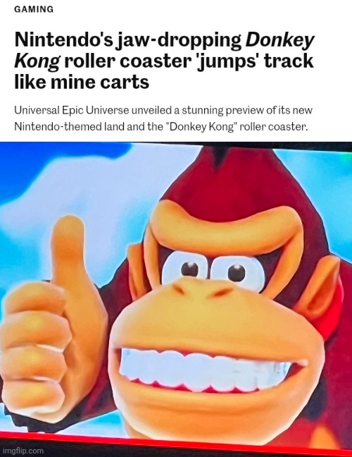 Donkey Kong roller coaster | image tagged in donkey kong smile,dk,donkey kong,roller coaster,gaming,memes | made w/ Imgflip meme maker