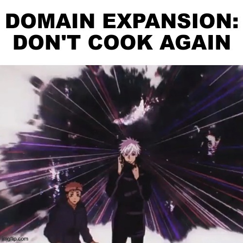 Domain expansion: Don't cook again | image tagged in domain expansion don't cook again | made w/ Imgflip meme maker