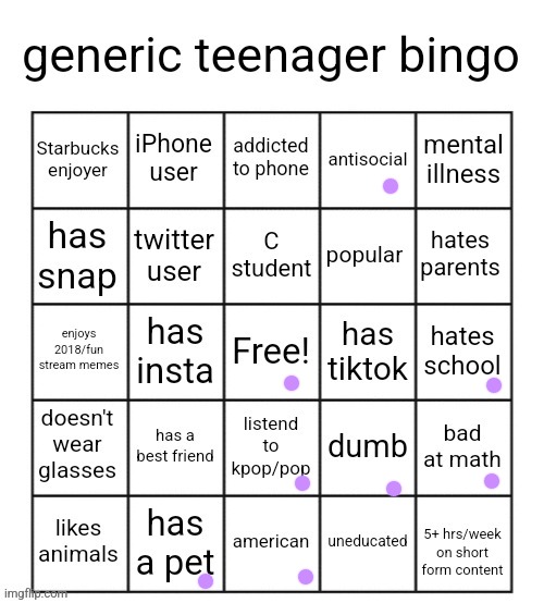 Buh | image tagged in generic teenager bingo | made w/ Imgflip meme maker