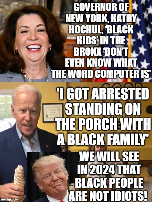 We will see in 2024 that black people are not idiots! | WE WILL SEE IN 2024 THAT BLACK PEOPLE ARE NOT IDIOTS! | image tagged in racists,racism,morons,stupid liberals,creepy joe biden | made w/ Imgflip meme maker