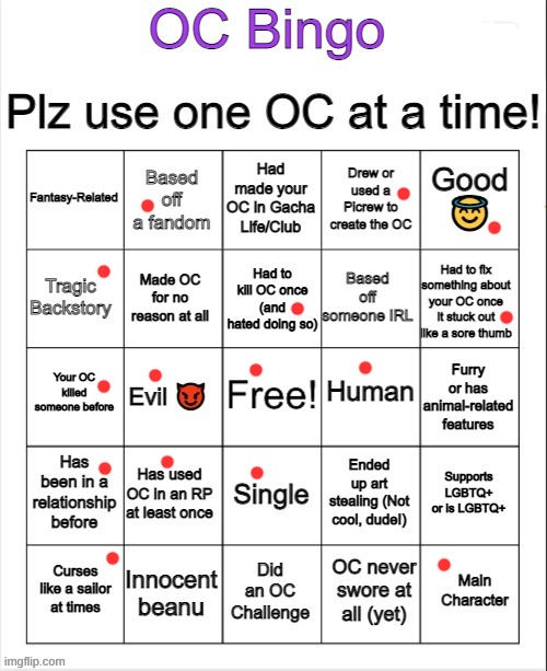 Here's the OC bingo for Heckyl (the OC I posted about last night). I'll make one last post about him in a second | image tagged in oc bingo | made w/ Imgflip meme maker