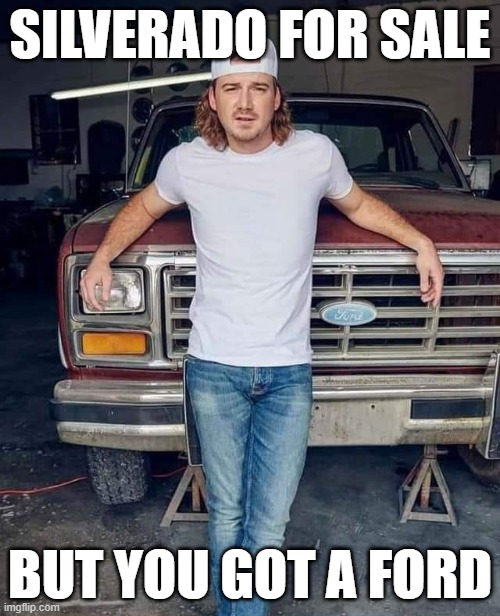 Cool kid | SILVERADO FOR SALE; BUT YOU GOT A FORD | image tagged in morgan wallen | made w/ Imgflip meme maker