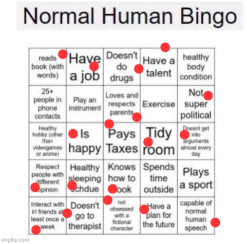 Normal human bingo | image tagged in normal human bingo | made w/ Imgflip meme maker