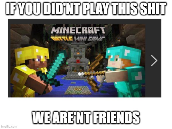 some childhood nostalgia | IF YOU DID'NT PLAY THIS SHIT; WE ARE'NT FRIENDS | image tagged in minecraft | made w/ Imgflip meme maker