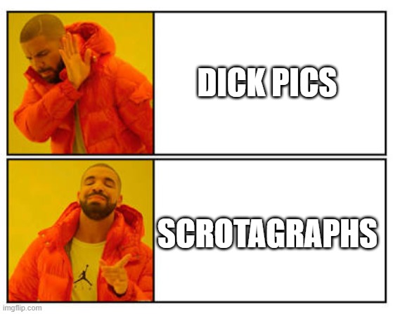 No - Yes | DICK PICS; SCROTAGRAPHS | image tagged in no - yes | made w/ Imgflip meme maker
