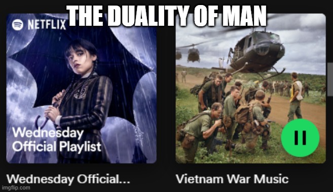 spotify | THE DUALITY OF MAN | image tagged in spotify | made w/ Imgflip meme maker