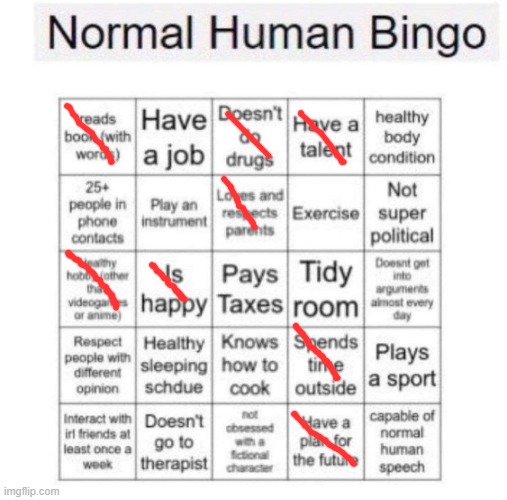 Normal human bingo | image tagged in normal human bingo | made w/ Imgflip meme maker