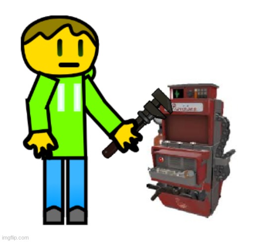 My OC building a dispenser (I don't post him on imgflip very often) | made w/ Imgflip meme maker