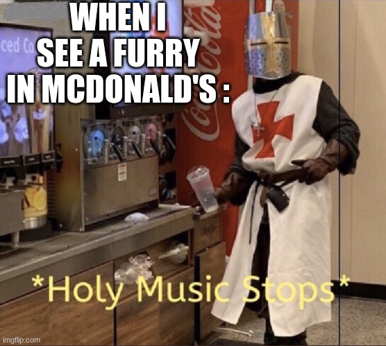 kill | WHEN I SEE A FURRY IN MCDONALD'S : | image tagged in holy music stops | made w/ Imgflip meme maker