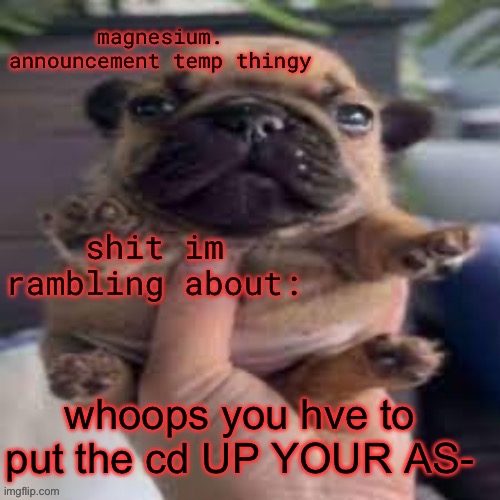pug temp | whoops you hve to put the cd UP YOUR AS- | image tagged in pug temp | made w/ Imgflip meme maker