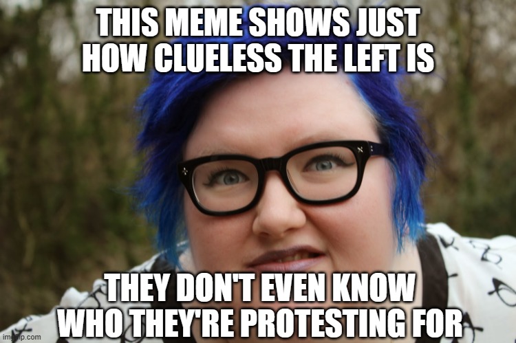 Fat blue-haired Feminist | THIS MEME SHOWS JUST HOW CLUELESS THE LEFT IS THEY DON'T EVEN KNOW WHO THEY'RE PROTESTING FOR | image tagged in fat blue-haired feminist | made w/ Imgflip meme maker
