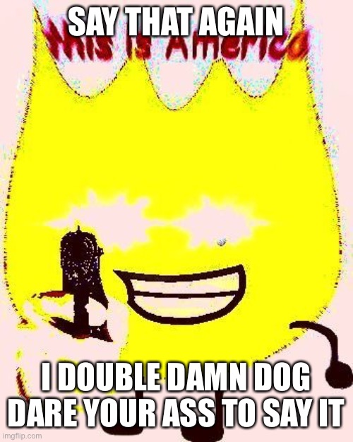cursed firey | SAY THAT AGAIN I DOUBLE DAMN DOG DARE YOUR ASS TO SAY IT | image tagged in cursed firey | made w/ Imgflip meme maker