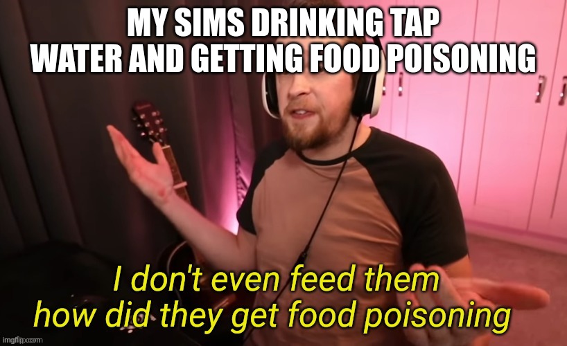 CallMeKevin I don't even feed them | MY SIMS DRINKING TAP WATER AND GETTING FOOD POISONING | image tagged in callmekevin i don't even feed them | made w/ Imgflip meme maker
