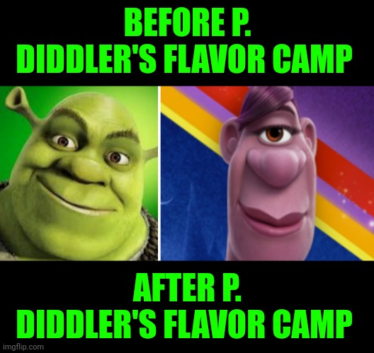 Funny | BEFORE P. DIDDLER'S FLAVOR CAMP; AFTER P. DIDDLER'S FLAVOR CAMP | image tagged in funny,military humor,woke,domestic violence,isis jihad terrorists,hip hop | made w/ Imgflip meme maker