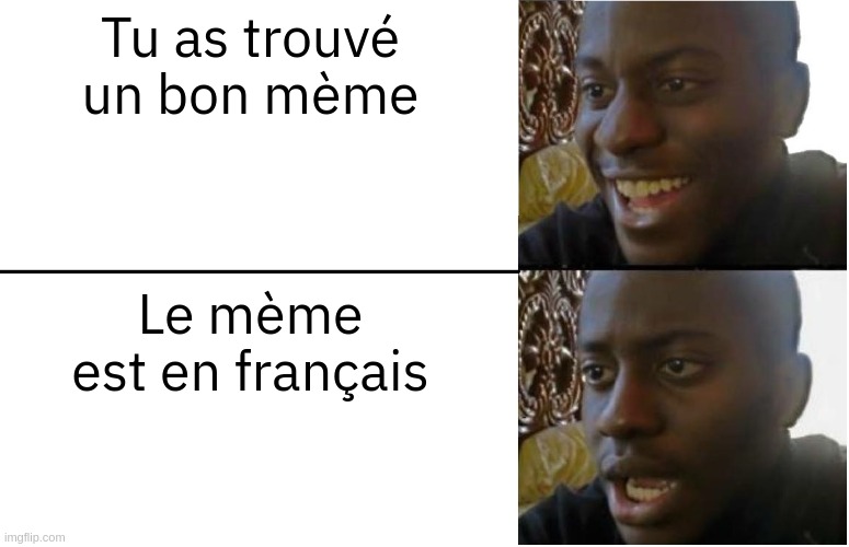 Disappointed Black Guy | Tu as trouvé un bon mème; Le mème est en français | image tagged in disappointed black guy | made w/ Imgflip meme maker