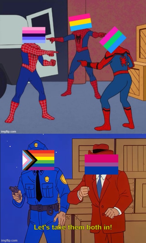 Neo-Pride | Let's take them both in! | image tagged in memes,funny,lgbtq,pride,spider man triple | made w/ Imgflip meme maker