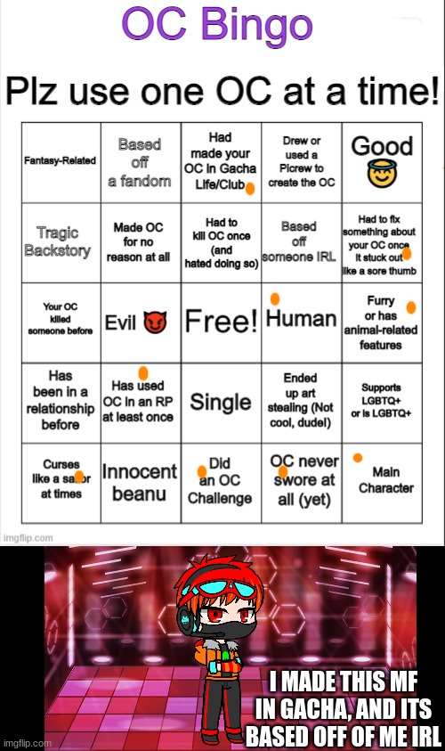 Frank 2021 (Yes that is the year I made it) | I MADE THIS MF IN GACHA, AND ITS BASED OFF OF ME IRL | image tagged in oc bingo | made w/ Imgflip meme maker