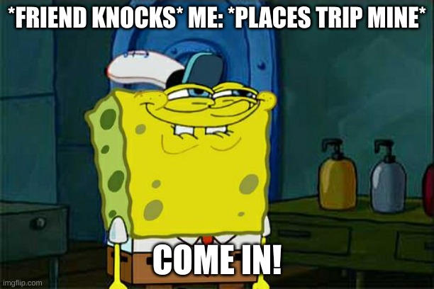 Don't You Squidward Meme | *FRIEND KNOCKS* ME: *PLACES TRIP MINE*; COME IN! | image tagged in memes,don't you squidward | made w/ Imgflip meme maker