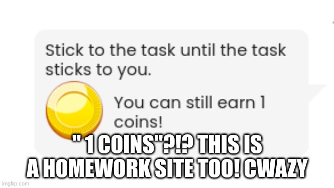 PPL now days. * sigh* This hurt my heart.... | " 1 COINS"?!? THIS IS A HOMEWORK SITE TOO! CWAZY | image tagged in funny,you had one job | made w/ Imgflip meme maker
