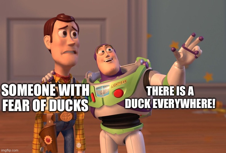 Anatidaephobia | SOMEONE WITH FEAR OF DUCKS; THERE IS A DUCK EVERYWHERE! | image tagged in memes,x x everywhere | made w/ Imgflip meme maker