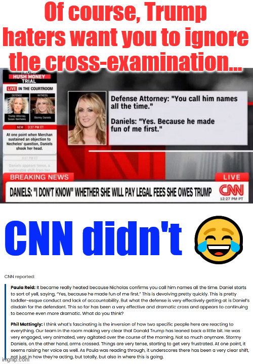 Fascist dems counting on a Trump hating jury.. they have no case | Of course, Trump haters want you to ignore the cross-examination... CNN didn't 😂 | image tagged in another lying democrat star witness,goes down in flames on cross,stormy still owes trump,a lot of money | made w/ Imgflip meme maker