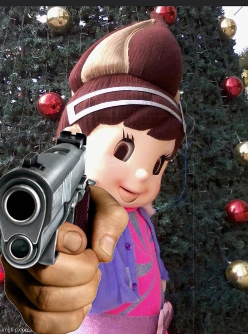 Twirlie (from Jollitown) wielding a gun (really cursed image) | image tagged in jollibee | made w/ Imgflip meme maker