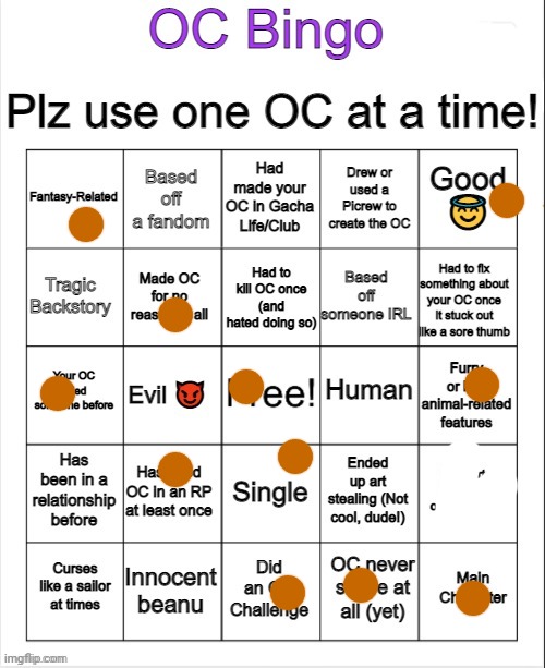 Awenasa (now GN for real) | image tagged in oc bingo | made w/ Imgflip meme maker