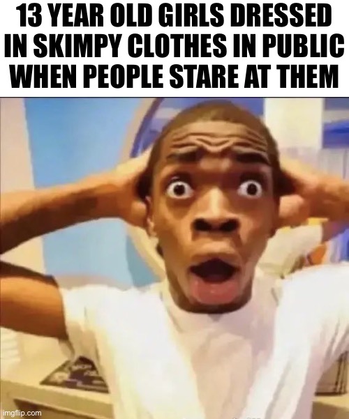 YOU PEDOPHILES!  HOW COULD THIS HAVE HAPPENED????? | 13 YEAR OLD GIRLS DRESSED IN SKIMPY CLOTHES IN PUBLIC
WHEN PEOPLE STARE AT THEM | image tagged in flight reacts | made w/ Imgflip meme maker