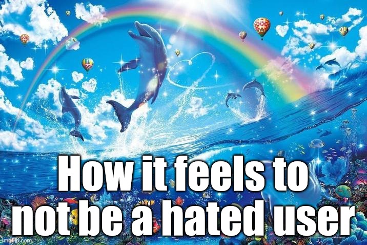 Happy dolphin rainbow | How it feels to not be a hated user | image tagged in happy dolphin rainbow | made w/ Imgflip meme maker