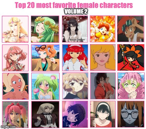 top 20 female characters volume 2 Blank Meme Template