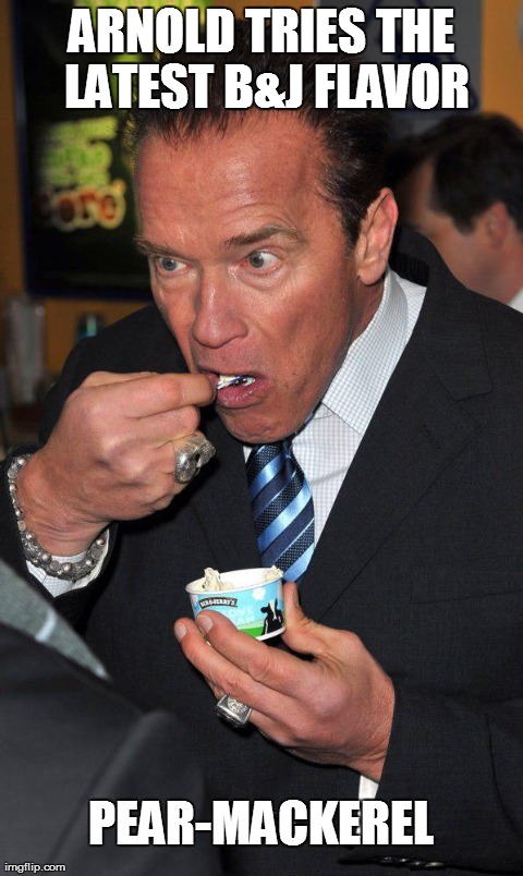 ARNOLD TRIES THE LATEST B&J FLAVOR PEAR-MACKEREL | image tagged in arnold icecream | made w/ Imgflip meme maker