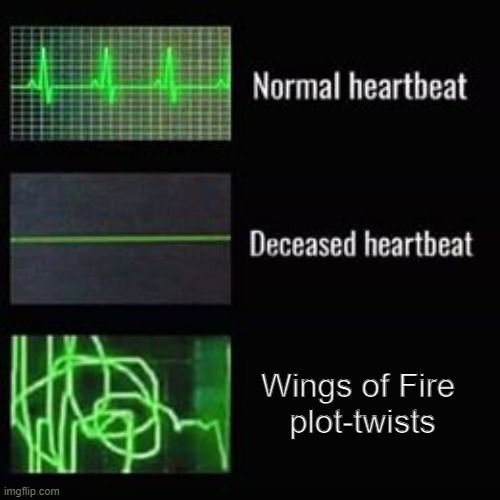 *dies of cancer* | Wings of Fire 
plot-twists | image tagged in heartbeat rate,wings of fire,wof,plot twist,books,dragons | made w/ Imgflip meme maker