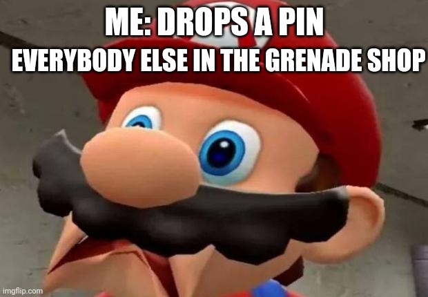 Mario WTF | EVERYBODY ELSE IN THE GRENADE SHOP; ME: DROPS A PIN | image tagged in mario wtf | made w/ Imgflip meme maker