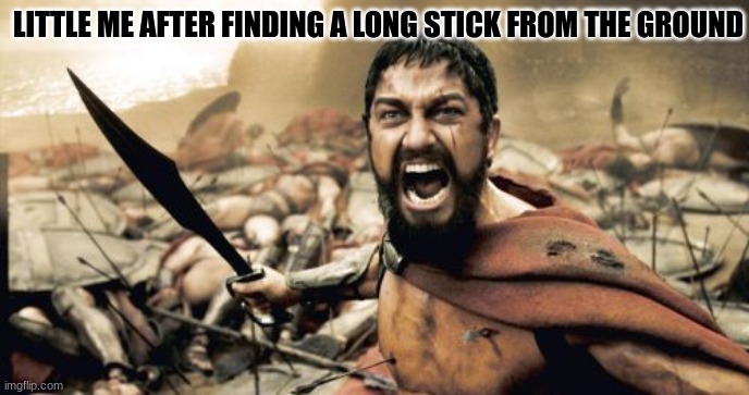 Sparta Leonidas | LITTLE ME AFTER FINDING A LONG STICK FROM THE GROUND | image tagged in memes,sparta leonidas | made w/ Imgflip meme maker