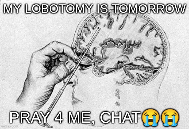 /j | MY LOBOTOMY IS TOMORROW; PRAY 4 ME, CHAT😭😭 | image tagged in lobotomy,chat | made w/ Imgflip meme maker