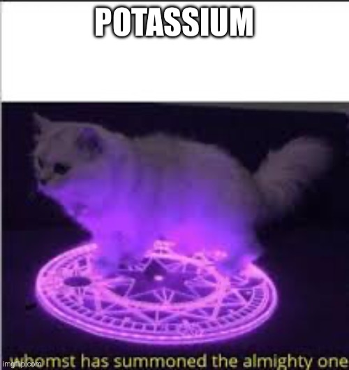 Whomst has Summoned the almighty one | POTASSIUM | image tagged in whomst has summoned the almighty one | made w/ Imgflip meme maker