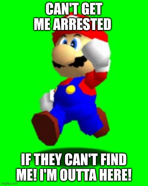 CAN'T GET ME ARRESTED IF THEY CAN'T FIND ME! I'M OUTTA HERE! | image tagged in mario is running from | made w/ Imgflip meme maker
