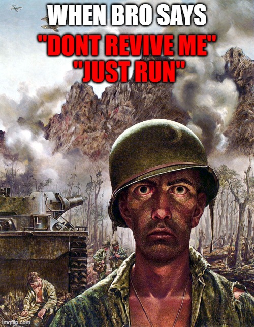 DONT REVIVE ME JUST RUN | WHEN BRO SAYS; "DONT REVIVE ME"
 "JUST RUN" | image tagged in memes,soldier death staring,gaming | made w/ Imgflip meme maker
