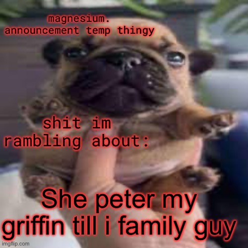 pug temp | She peter my griffin till i family guy | image tagged in pug temp | made w/ Imgflip meme maker