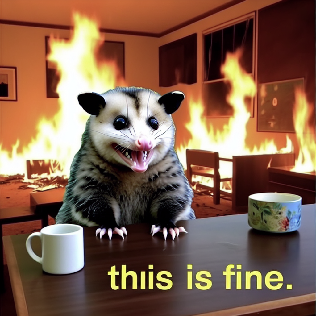 this is fine meme except the dog is the screaming possum. Blank Meme Template