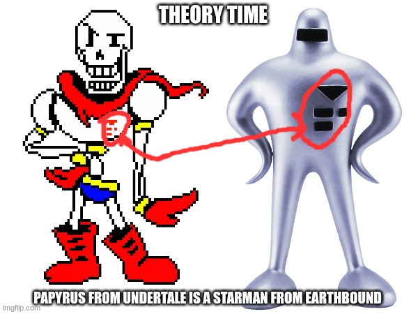 Try To Change My Mind | THEORY TIME; PAPYRUS FROM UNDERTALE IS A STARMAN FROM EARTHBOUND | image tagged in earthbound,undertale,memes | made w/ Imgflip meme maker