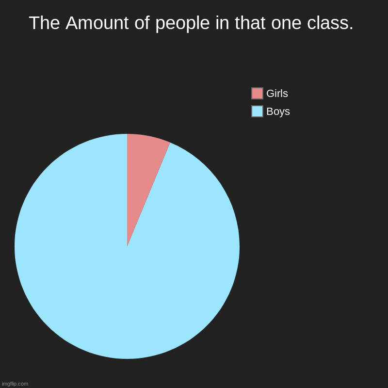 The Amount of people in that one class. | Boys, Girls | image tagged in charts,pie charts | made w/ Imgflip chart maker