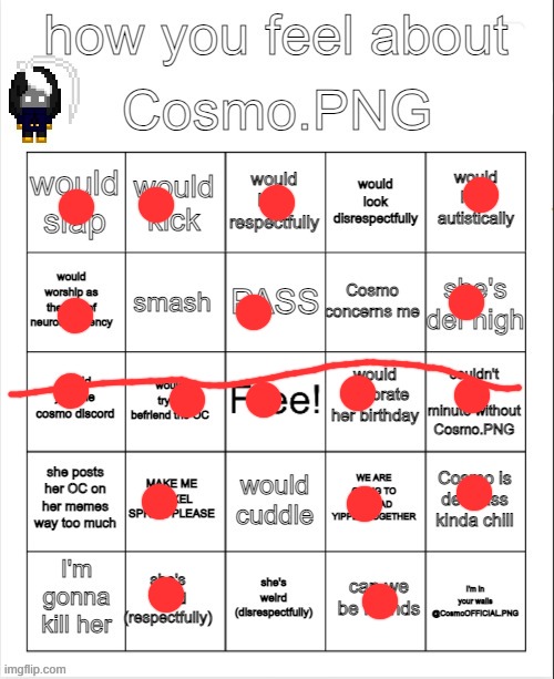 bingo | image tagged in how you feel about cosmo png | made w/ Imgflip meme maker