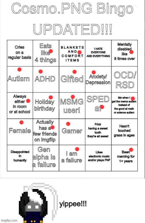 Cosmo.PNG Bingo UPDATED | image tagged in cosmo png bingo updated | made w/ Imgflip meme maker