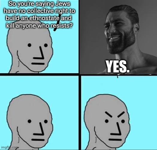 NPC Meme | So you're saying Jews
 have no collective right to 
build an ethnostate and 
kill anyone who resists? YES. | image tagged in npc meme | made w/ Imgflip meme maker