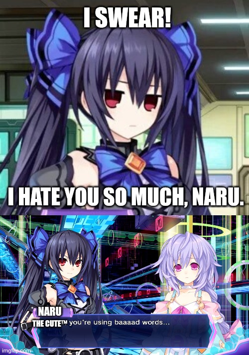 Image tagged in noire tsundere face,noire you're using bad words