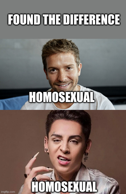 homo | FOUND THE DIFFERENCE; HOMOSEXUAL; HOMOSEXUAL | image tagged in homosexuality | made w/ Imgflip meme maker