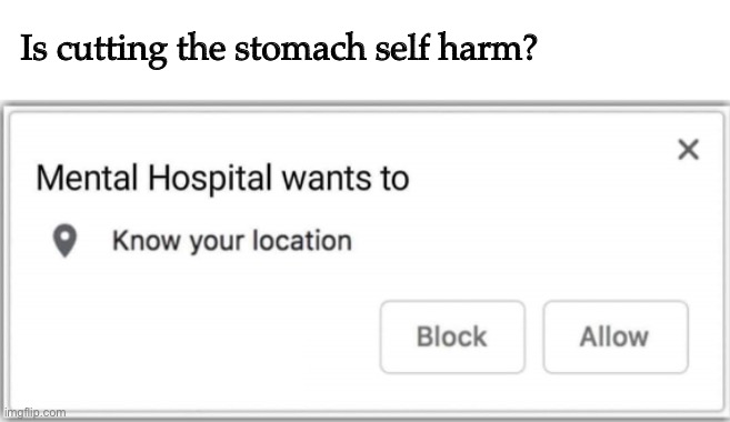 Mental Hospital wants to know your location | Is cutting the stomach self harm? | image tagged in mental hospital wants to know your location | made w/ Imgflip meme maker