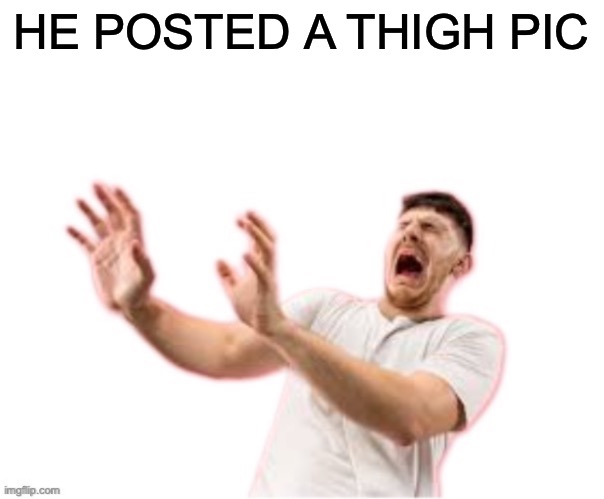 new temp | HE POSTED A THIGH PIC | image tagged in he left all caps on custom | made w/ Imgflip meme maker